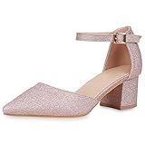 rosenthal spitze gif  SCARPE VITA Damen Spitze Pumps Glitzer Absatzschuhe Party Blockabsatz Schuhe Riemchenpumps Schicke Abendschuhe 190842 Rose Gold 38