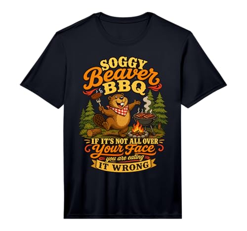Mens Soggy Beaver BBQ Fun Grill Design Performance T-Shirt