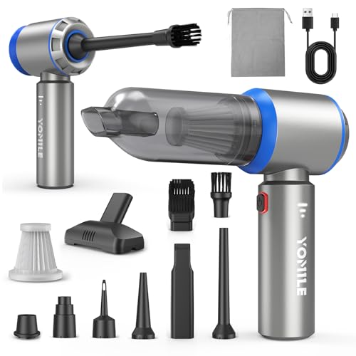 Yomile Mini Vacuum Cleaner, 2 in 1 25000PA Brushless Car Vacuum &210000RPM Air Duster 9000mAh Battery Air Blower Wireless Handheld Vacuum for Car,Office and Home (25Kpa)