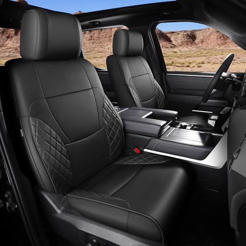 FEINEPRO for Toyota Tundra Seat Covers 2022 2023 2024 2025 Custom Fit Full Set, Waterproof & Durable Leather Seat Covers for Car - Black (for SR/SR5 Only, NO Rear Armrests)