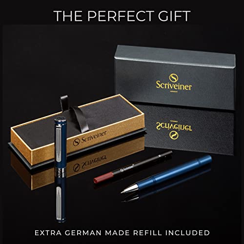 Scriveiner Blue Rollerball Edc Luxury Pen, Stunning Pocket Pen With Chrome Finish, Cool Writing Pen, Best Pen Gift For Men & Women, German Schmidt Refill, Nice Present, Fancy Office Designer Pen Set #TOP4