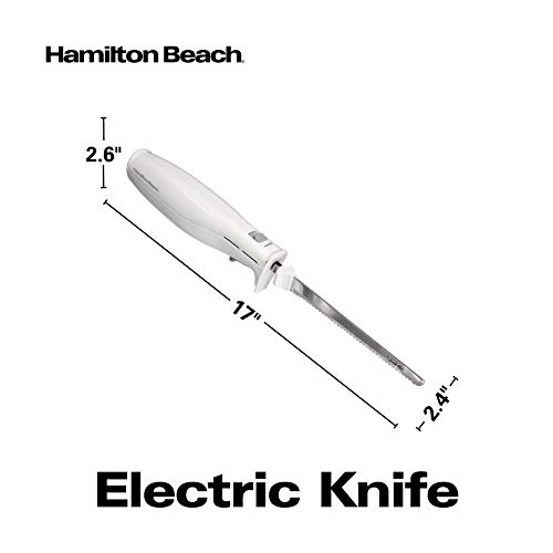 Hamilton Beach Electric Knife Set for Carving Meats, Poultry, Bread, Crafting Foam & More, Reciprocating Serrated Stainless Steel Blades, Ergonomic Design Storage Case + Fork Included, 5Ft Cord, White - image 8
