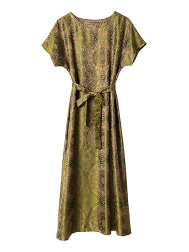 HangErFeng Women Silk Song Brocade Breathable Midi Tie A Line