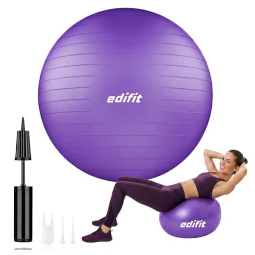 EDIFIT, Pelota de Pilates, 55,65 y 75, Ejercicio en Casa, Incluye Hinchador, Fitball, Embarazadas, Accesorios Yoga, Gimnasio, Varios Tamaños (55cm, Violeta)