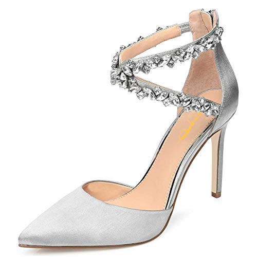 XYD Women Pointy Toe Rhinestone Cross Strap Pumps Stiletto High Heel Wedding Party Dress Shoes