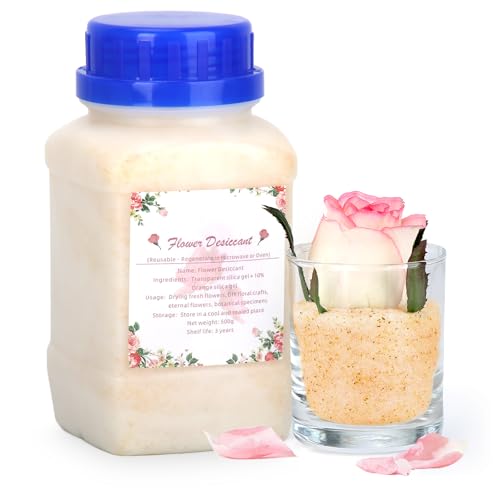 CAMPFOLKS Kieselgel zum Trocknen von Blumen, 500 g, Kieselgel mit Feuchtigkeitsindikator, regenerierbares Silikat-Trockenmittel, Konservierung und Trocknung von Blüten, Granulat mit Kieselkugeln