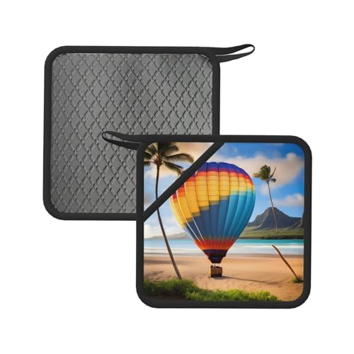 Hawaii Hot Air Balloon Printed Square Silicone Hot Mat (7.1 inches) - Suitable for Frying Pans, Ovens, Grills, Kitchen Tables