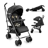 Kinderkraft silla de paseo SIESTA 2 hasta 22 kg, ligera, solo 7,9 kg, plegado tipo paraguas, posición tumbada, reposapiés ajustable, capota transpirable con malla y ventana peekaboo, compacta, Negro