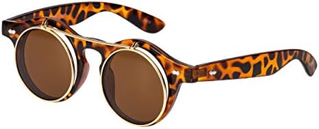 Ultra Steampunk Flip Up Sunglasses Round Glasses Retro Goggles Mens Ladies UV400