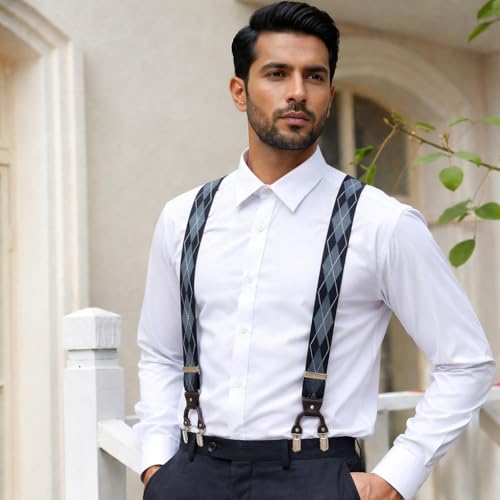 Image of The Tie Hub Suspenders for Men Elastic Adjustable Y Back Braces with Strong Metal Clips for Wedding Formal Office Wear