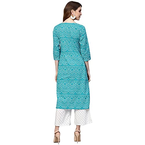 Image of anubhutee Women Cotton Turquoise Blue White Bandhani Print Kurta & Palazzo