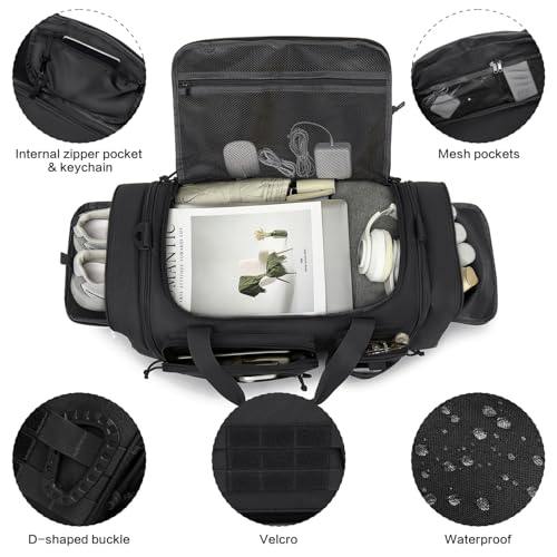 3 in 1 Tactical Gym Bag Backpack for Men 40-45L Expandable Travel Duffle Bag for Women Military Sport Duffel Bags Weekend Overnight with Shoe Compartment & Wet Pocket for Fitness, Black - Image 4
