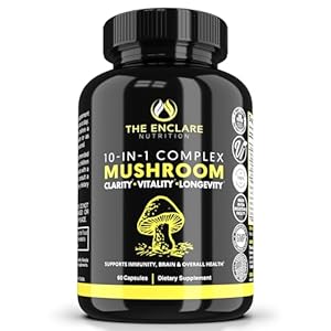 THE ENCLARE NUTRITION Mushroom Supplement 10in1 Complex Immune Support Lions Mane, Reishi, Turkey Tail, Cordyceps, Chaga, Maitake, Shiitake, Agaricus: Nootropic Brain, Energy Booster (1)