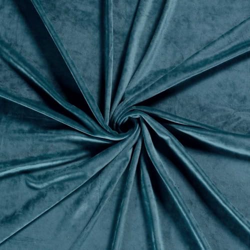 Tissu Velours d'ameublement extensible Alcéa uni Bleu canard - Par 50 cm