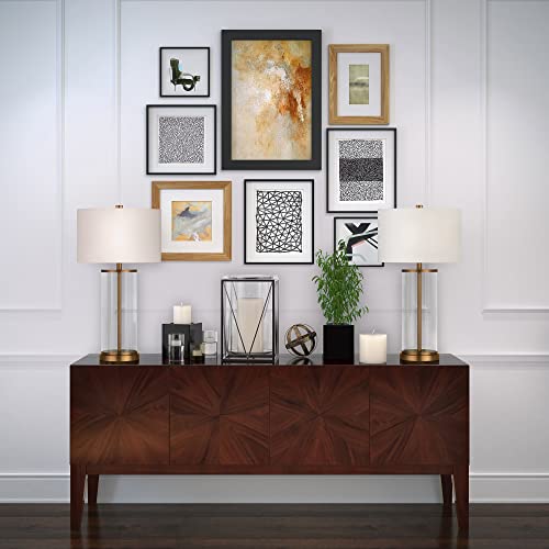 Henn&Hart TL0026 28 Inch Tall Table Lamp With Fabric Shade In Antique Brass/White thumb #2