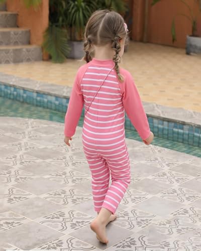 Image of weVSwe Baby Girl Toddler UPF 50+ Rash Guard Swimsuit Sun Protection Beachwear Zipper Bathing Suit 0-3 Years