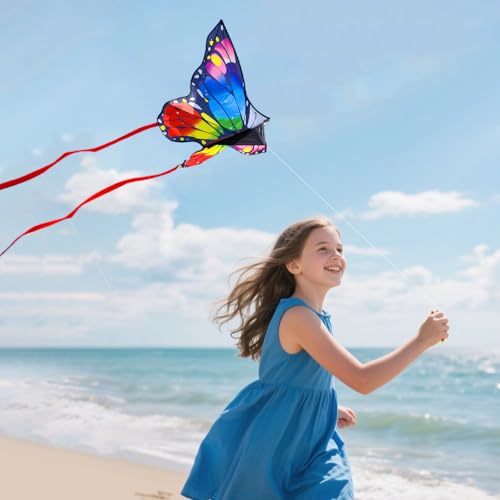 Kites for Kids & Adults, Kites Set for Beginners and Teens, Easy to Fly for Beach, Perfect for Outdoor Activities (3 Pack-Rainbow Butterfly, Green Delta, and Blue Octopus)