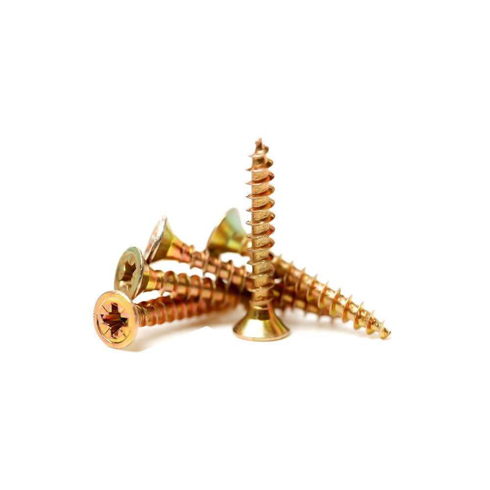 100x 6.0 x 60mm Multi-Purpose Single Thread Wood Screws Zinc Yellow Passivated Countersunk Wood Screws Ideal for Woodworking DIY and Construction Projects