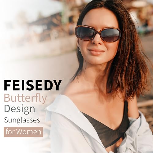 FEISEDY Trendy Polarized Oval Sunglasses Wrap Around Butterfly Design Fashion Sunnies UV400 Protection B02682