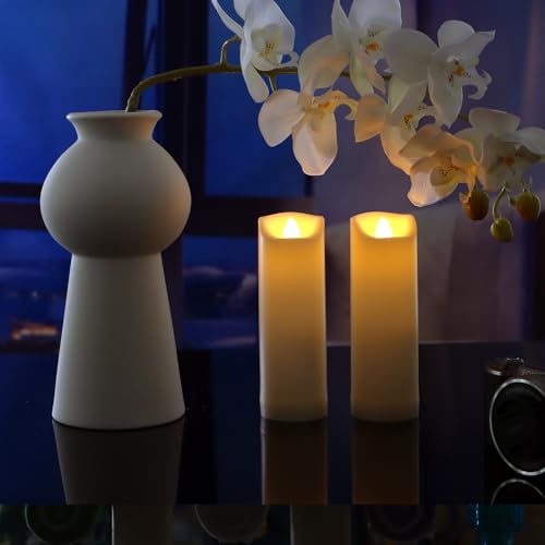 Image of QIDEA 2 inchX6 inch Outdoor Waterproof Flameless Candles with Timer, Battery Operated Flickering Led Pillar Candles, Electric Plastic Fake Candles for Home Garden Wedding Halloween Xmas Decorations 4 Pack