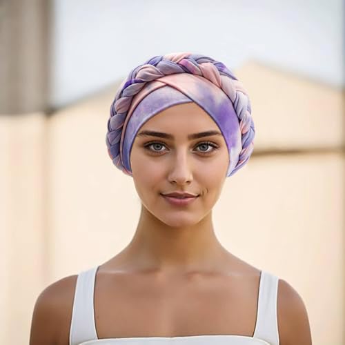 Image of DRESHOW Turban Pre-Tied Twisted Hat Thread African Head Wraps for Black Women Chemo Cancer Cap Braid Hair Cover