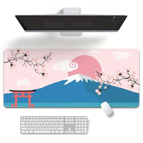 Tapis de souris XXL paysage japonais rose et bleu pour réenchanter votre bureau