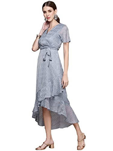Image of ishin Women's Blue Chiffon Midi Dress