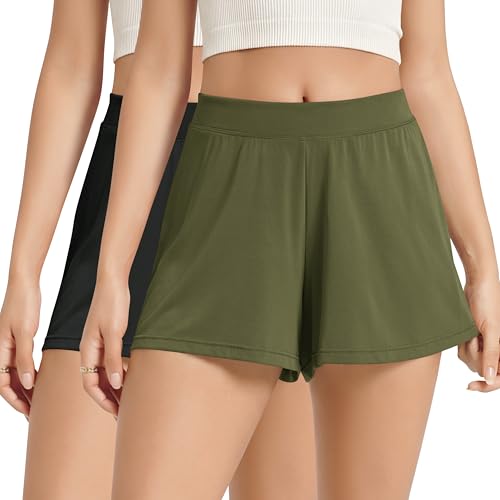 Image of ODODOS 2-Pack Ultra-Soft Modal Lounge Shorts for Women - Lightweight & Breathable Sleepwear, 3 inch Inseam
