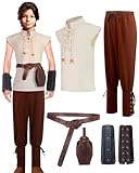 Kids Medieval Costume Boys Renaissance Viking Knight Outfit for Halloween Cosplay Sets Beige/Brown 11-12 Years