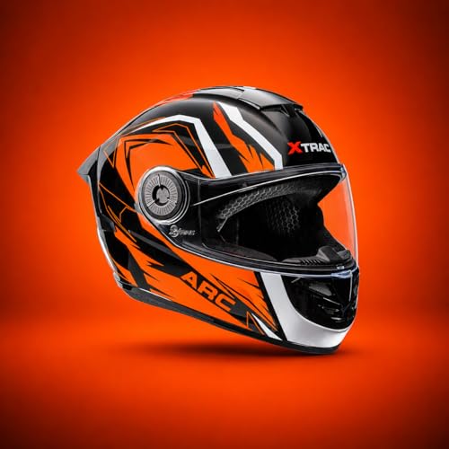 Image of Xtrac Arc Full Face Graphic Helmet for Men & Women, ISI Certified Motorcycle Helmet with Scratch Resistant Wide Visor, Lightweight Design & Quick Release Chin Strap for Bike Riding