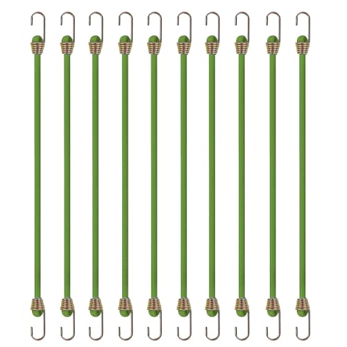 Image of Premium 10 Pack Fruit Green Small Bungee Cords with Hooks - Elastic Rubber Strap Rope, Stretchy Mini Bungee Cords for Bikes, Tents, Tarps, RV, Luggage Roof Racks, Wire Racks & Cargo Hand Carts