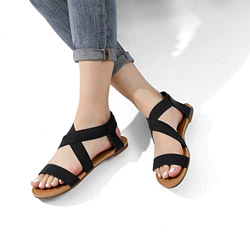 DREAM PAIRS Women's Elastic Ankle Strap Flat Sandals Summer Dressy Shoes Cute Strappy Gladiator Sandals4