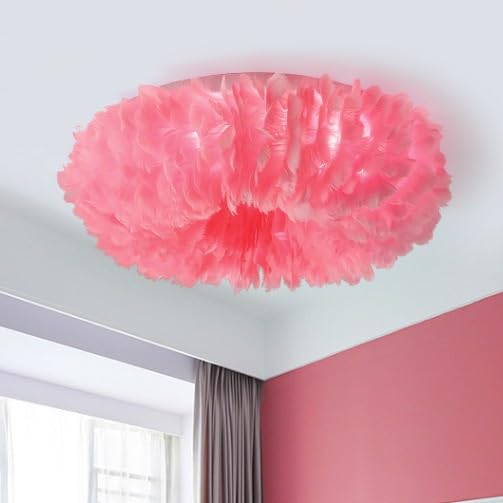 Plafonnier en plumes créatif rond jaune D50CM luminaire suspension salon chambre lumière chaude