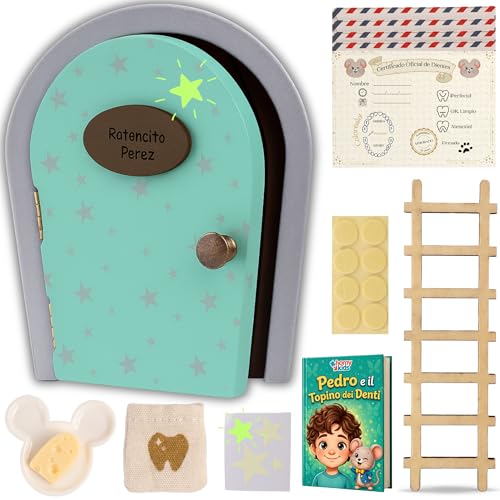 HOMYKIDS® Puerta Ratoncito Perez Magica | Abre y BRILLA | Cuento GRATIS | Certificados | Puerta Raton Perez Casita Ratoncito Perez | Idea Regalo Cajita Dientes (Azul, Ratón Pérez)