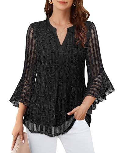 Lotusmile Women's 3/4 Sleeve Dressy Tops Elegant V Neck Blouse for Women Casual Work Evening Party2