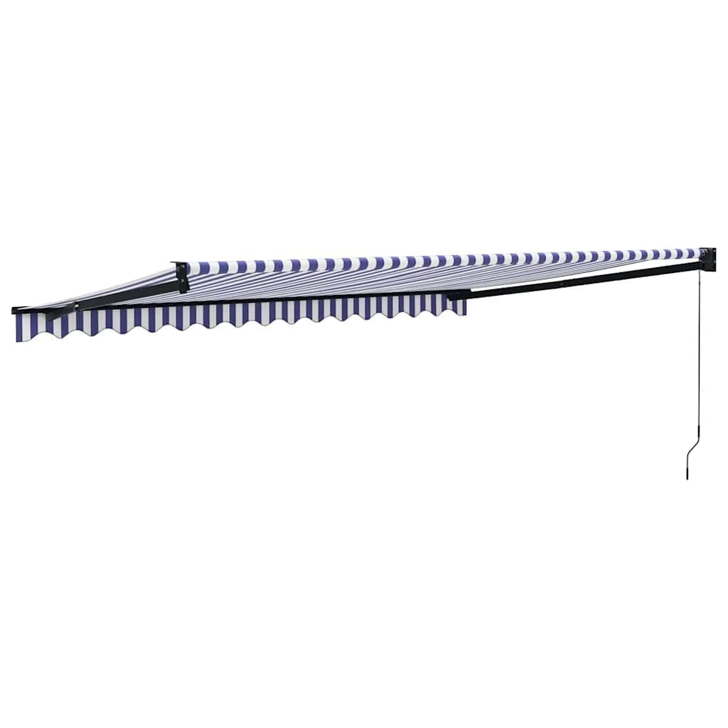 Tenda da Sole Retrattile a Manovella, Blu e Bianca 4.5x3m, Tessuto Poliestere UV e Struttura Alluminio, Tendone da Esterno per Balcone Giardino Patio