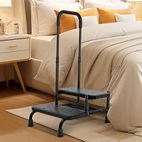 FORTEMOTUS Badewannentritt 2 Treppenstufen mit Haltegriff, rutschfest mit Drainagelöchern, Kohlenstoffstahl Tritthocker für Senioren, 200 kg Belastbarkeit für Badewanne, Bett & Auto(Schwarz)