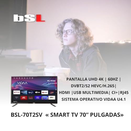 BSL-70T2SV VIDAA Smart-TV, 178 cm (70 Zoll), WLAN, RJ45, UHD-Auflösung 3840 x 2160p, USB, DVBT2/S2/C, kompatibel mit Youtube, Netflix, Disney +, Dazn, Prime | HDMI – Bild 3