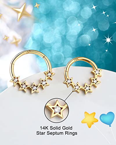 Melighting 14K Solid Gold Septum Rings 16G Gold Star Septum Jewelry Clear Cz Gold Daith Piercing Jewelry For Women Helix Earrings Gold Tragus Piercing Jewelry #TOP3