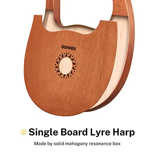Donner Lyre Harp, 16 Metal Strings, Mahogany Body And Copper Saddle Dlh-003 Lyre Harp With Tuning Wrench, Spare String Set, Black Gig Bag, Manual, Ancient Greece Style #TOP4