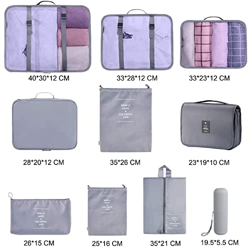 Image of Packing Cubes for Suitcase, Toifucos 10pcs /Set Travel Packing Cubes Travel Luggage Packing Organizers Waterproof Travel Compression Suitcase Bag Travel Essential Bag (Grey), S