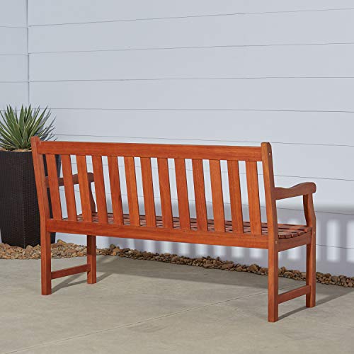 Atlantic Red Brown 5Ft Slatted Eucalyptus Wooden Garden Bench for 3 Seater in Entry Way, Porch, Balcony, Deck, Garden, Patio, Backyard, Outdoor Seating, 550 lbs Capacity - Thumbnail 3