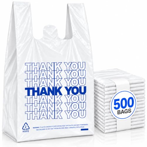 YoYoRain 500 Count Plastic T-Shirt Bags, 11 x 6 x 21 in, White