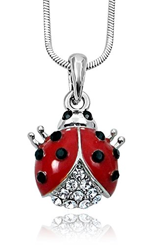 GLAMOUR GIRL GIFTS Small Red and Black Ladybug Charm Necklace with Shimmering Crystals for Girls, Teens and Women