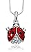Small Red and Black Ladybug Charm Necklace with Shimmering Crystals for Girls, Teens and Women