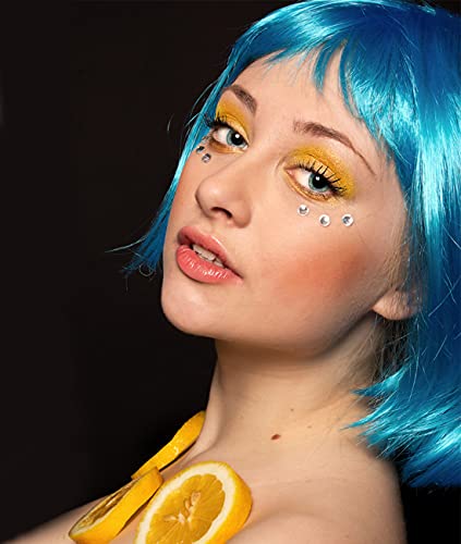 Image of LIULIUBTY Short Bob Hair Wigs Straight with Flat Bangs Synthetic Colorful Cosplay Daily Party Neon Wig for Women with Wig Cap 12 inch Natural As Real (Teal Blue)