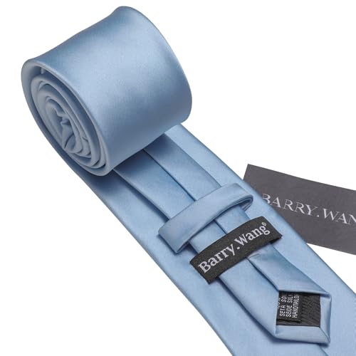 Image of Barry.Wang Plain Men Silk Ties Extra Long Satin Necktie for Wedding Business Handkerchief Cufflinks Set Solid Colors