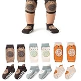 Aohyue 3 Paar Baby Knieschoner und Krabbelsocken Set, Rutschfeste Krabbelhilfe mit Gummipunkten, Weicher Knieschutz für Kleinkinder, Ideal zum Krabbeln Lernen, 0-12 Monate