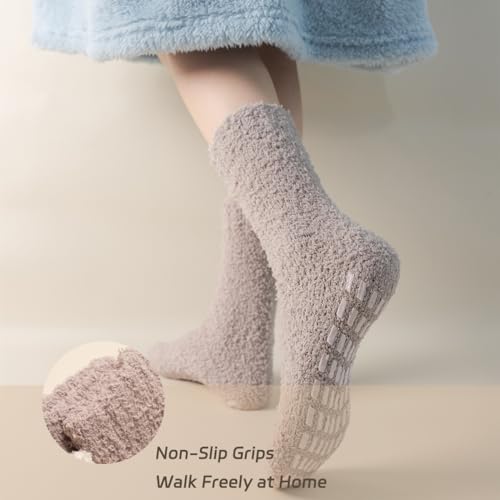 Generic 5 Pair Warm Fuzzy Socks For Women With Grips, Cozy Slipper Winter Socks thumb #3