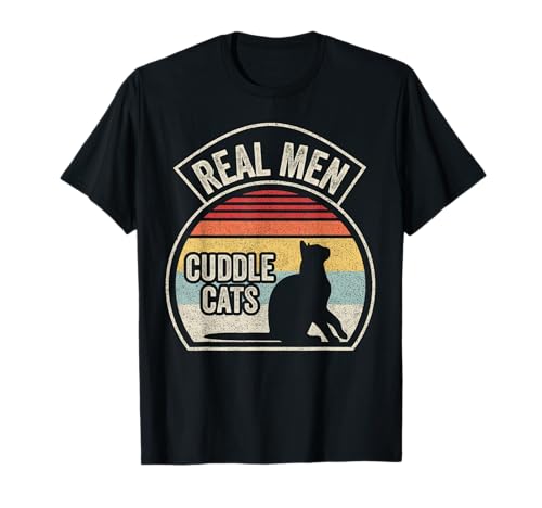 Vintage Retro Real Men Cuddle Cats Funny Cat T-Shirt